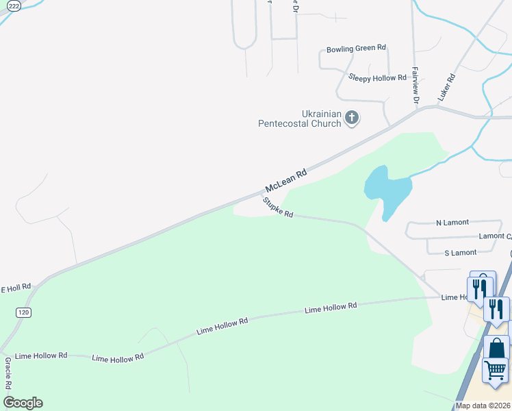 map of restaurants, bars, coffee shops, grocery stores, and more near 634 McLean Rd in Cortland