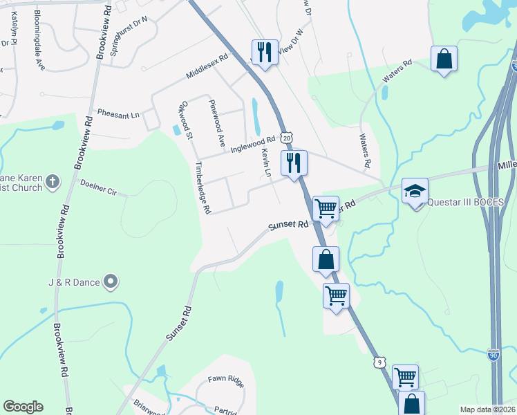 map of restaurants, bars, coffee shops, grocery stores, and more near 14 Bri-Lan Avenue in East Greenbush