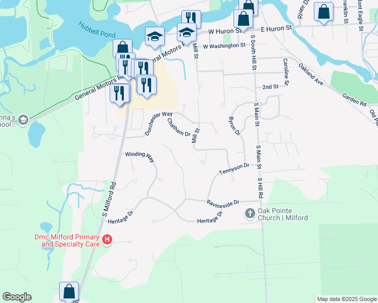 map of restaurants, bars, coffee shops, grocery stores, and more near 924 Deep Valley Drive in Milford Charter Township