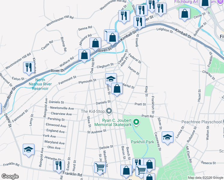 map of restaurants, bars, coffee shops, grocery stores, and more near 200 Daniels Street in Fitchburg