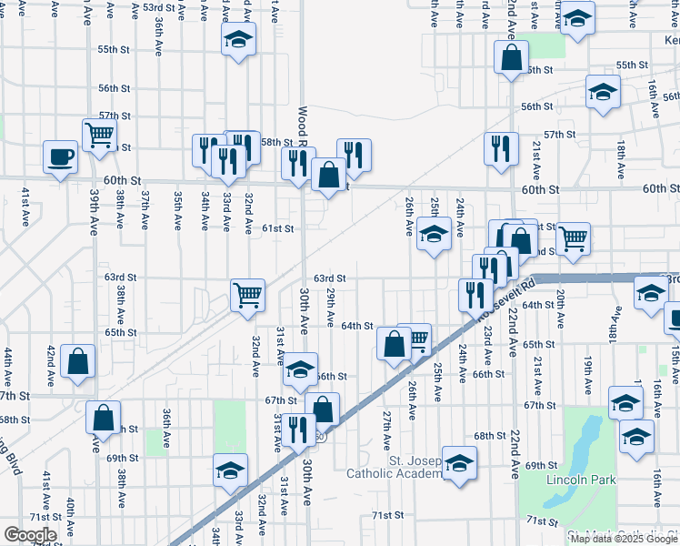 map of restaurants, bars, coffee shops, grocery stores, and more near 6304 29th Avenue in Kenosha