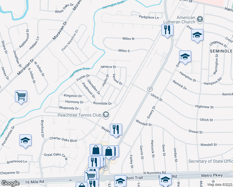 map of restaurants, bars, coffee shops, grocery stores, and more near 37827 Rosedale Drive in Clinton Township