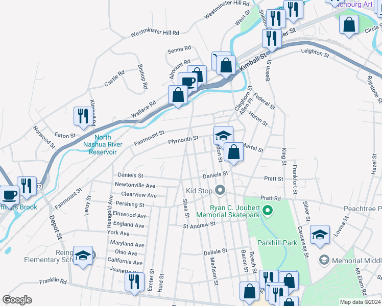 map of restaurants, bars, coffee shops, grocery stores, and more near 70 Madison Street in Fitchburg
