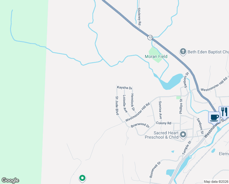 map of restaurants, bars, coffee shops, grocery stores, and more near 110 Saint Jude Boulevard in Fitchburg
