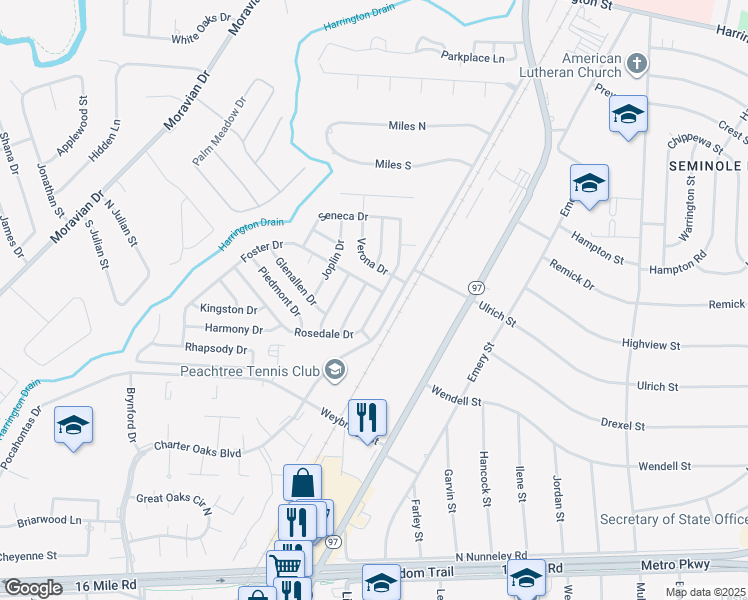 map of restaurants, bars, coffee shops, grocery stores, and more near 37827 Rosedale Drive in Clinton Township