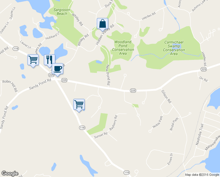 map of restaurants, bars, coffee shops, grocery stores, and more near 112 Forge Village Road in Groton