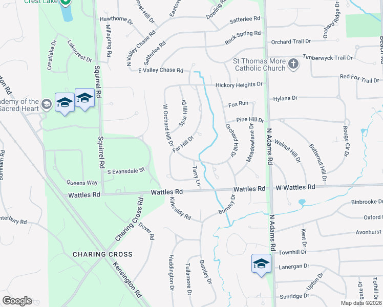 map of restaurants, bars, coffee shops, grocery stores, and more near 4368 West Orchard Hill Drive in Bloomfield Hills