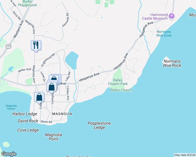 map of restaurants, bars, coffee shops, grocery stores, and more near 12 Strawberry Cove in Gloucester
