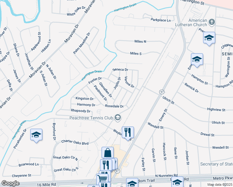 map of restaurants, bars, coffee shops, grocery stores, and more near 37819 Emerson Drive in Clinton Township