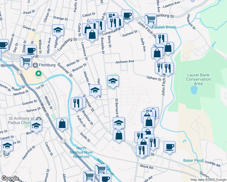 map of restaurants, bars, coffee shops, grocery stores, and more near 111 Goodrich Street in Fitchburg