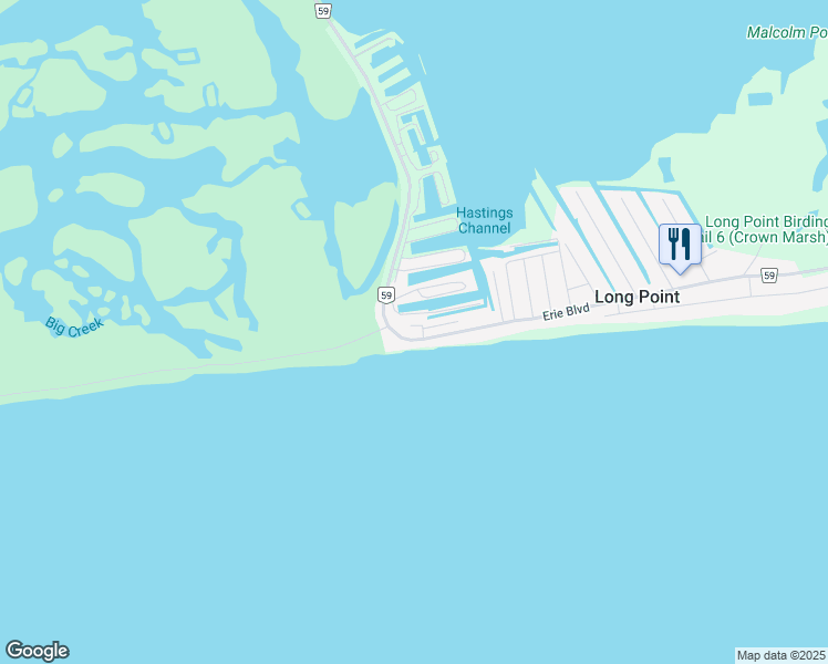 map of restaurants, bars, coffee shops, grocery stores, and more near 12 Erie Boulevard in Port Rowan