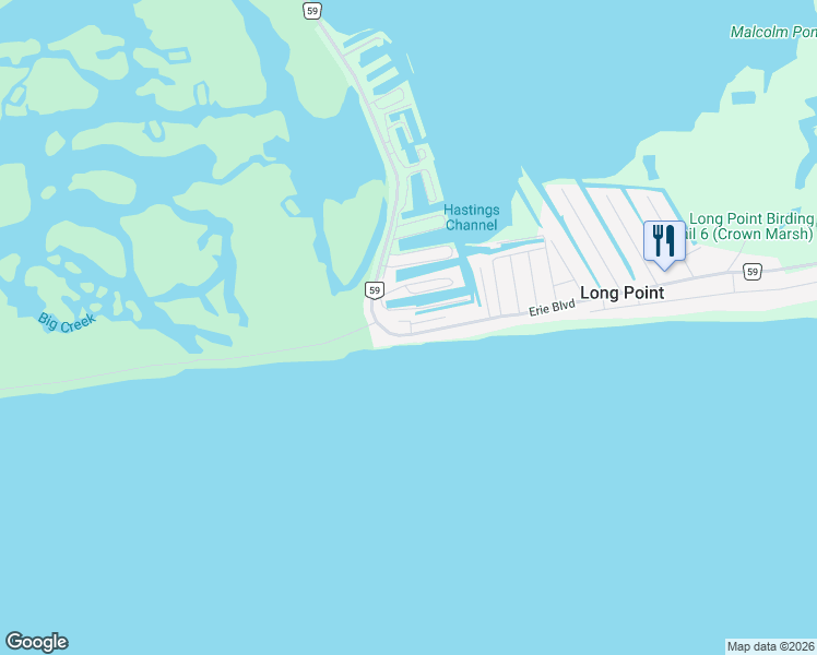 map of restaurants, bars, coffee shops, grocery stores, and more near 12 Erie Boulevard in Port Rowan