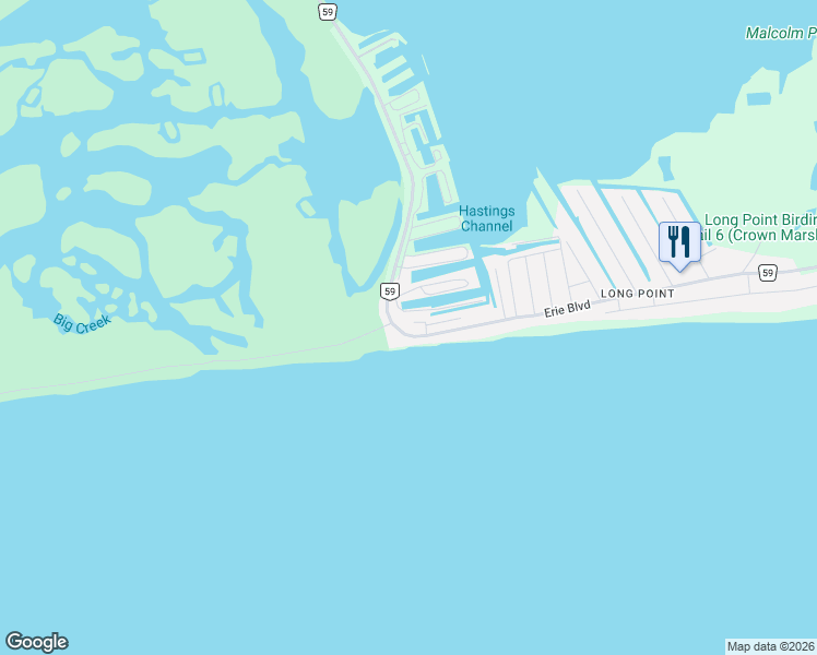 map of restaurants, bars, coffee shops, grocery stores, and more near 12 Erie Boulevard in Port Rowan