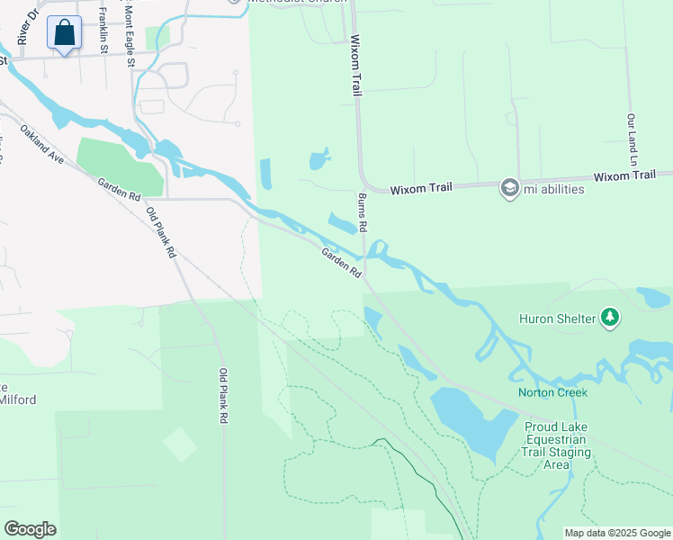 map of restaurants, bars, coffee shops, grocery stores, and more near 1820 Garden Road in Milford Charter Township