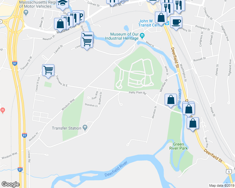 map of restaurants, bars, coffee shops, grocery stores, and more near 97 Cumberland Road in Greenfield