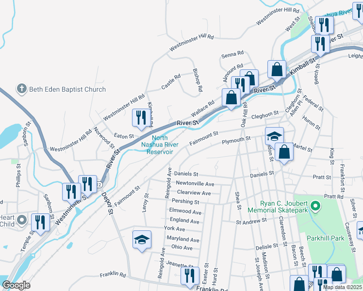 map of restaurants, bars, coffee shops, grocery stores, and more near 415 Fairmount Street in Fitchburg