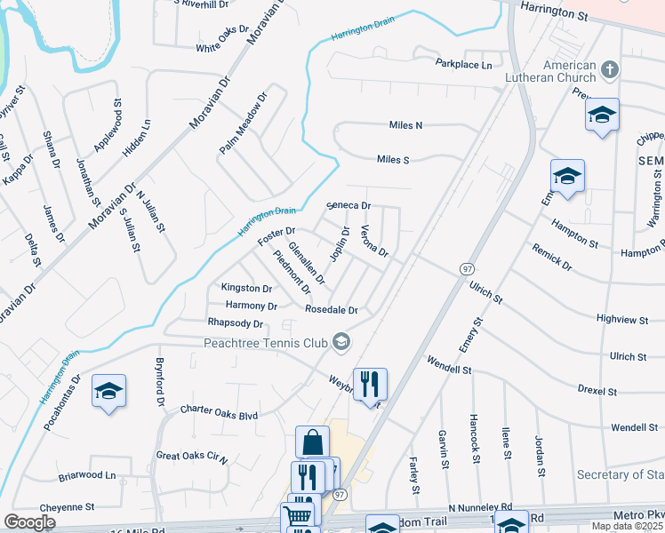 map of restaurants, bars, coffee shops, grocery stores, and more near 20607 Glenallen Drive in Clinton Township