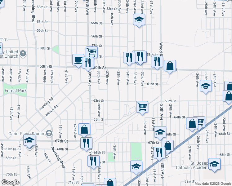 map of restaurants, bars, coffee shops, grocery stores, and more near 6122 35th Avenue in Kenosha