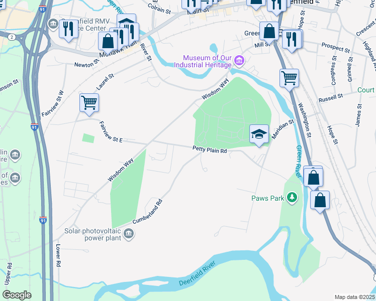 map of restaurants, bars, coffee shops, grocery stores, and more near 158 Petty Plain Road in Greenfield