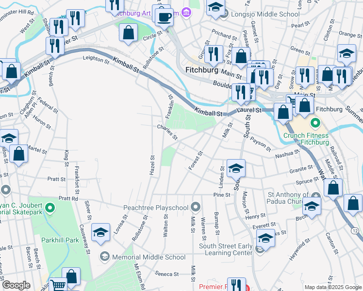 map of restaurants, bars, coffee shops, grocery stores, and more near 220 Laurel Street in Fitchburg