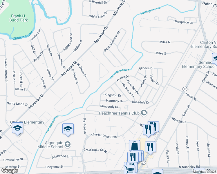map of restaurants, bars, coffee shops, grocery stores, and more near 38230 Lesha Street in Clinton Township