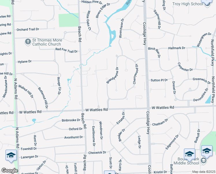 map of restaurants, bars, coffee shops, grocery stores, and more near 4275 Sugar Grove Court in Troy