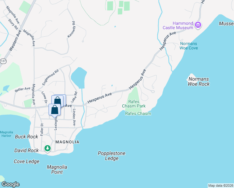 map of restaurants, bars, coffee shops, grocery stores, and more near 155 Hesperus Avenue in Gloucester