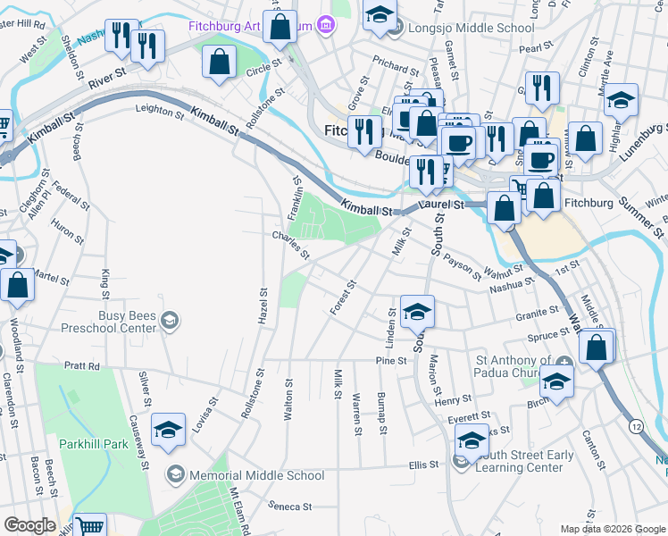 map of restaurants, bars, coffee shops, grocery stores, and more near 220 Laurel Street in Fitchburg