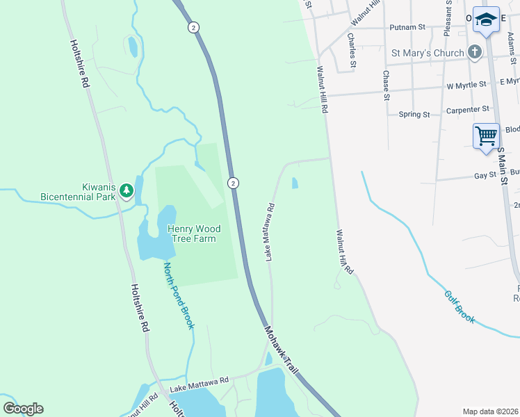 map of restaurants, bars, coffee shops, grocery stores, and more near Mohawk Trail in Orange