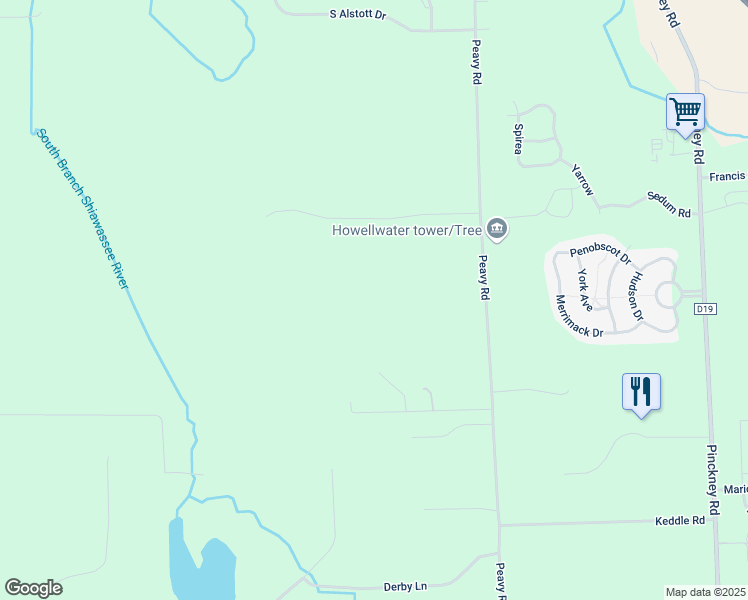 map of restaurants, bars, coffee shops, grocery stores, and more near 1560 Peavy Road in Howell