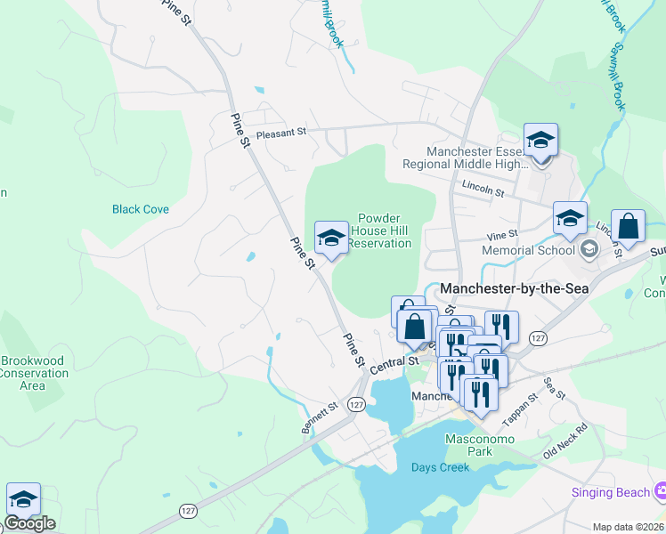 map of restaurants, bars, coffee shops, grocery stores, and more near in Manchester-by-the-Sea