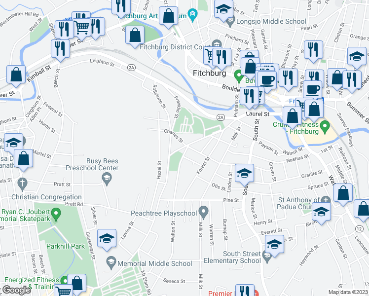 map of restaurants, bars, coffee shops, grocery stores, and more near 3 Walton Street in Fitchburg