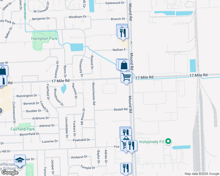 map of restaurants, bars, coffee shops, grocery stores, and more near 5743 Victory Circle in Sterling Heights
