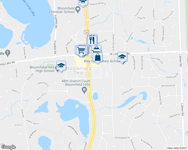 map of restaurants, bars, coffee shops, grocery stores, and more near 4113 Telegraph Road in Bloomfield Township