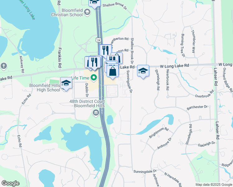 map of restaurants, bars, coffee shops, grocery stores, and more near 4113 Telegraph Road in Bloomfield Township