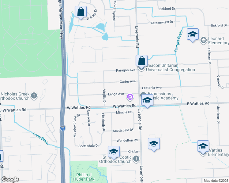 map of restaurants, bars, coffee shops, grocery stores, and more near 188 Lange Drive in Troy