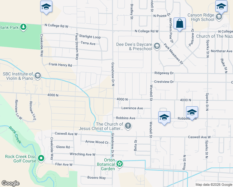 map of restaurants, bars, coffee shops, grocery stores, and more near 826 Grandview Dr N in Twin Falls