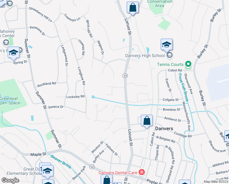 map of restaurants, bars, coffee shops, grocery stores, and more near 4 Emily Lane in Danvers