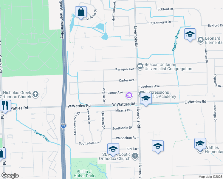 map of restaurants, bars, coffee shops, grocery stores, and more near 188 Lange Dr in Troy
