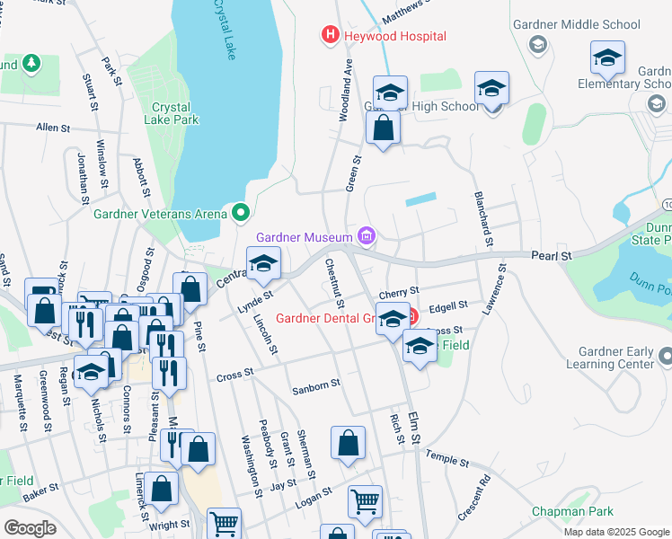 map of restaurants, bars, coffee shops, grocery stores, and more near 26 Chestnut Street in Gardner
