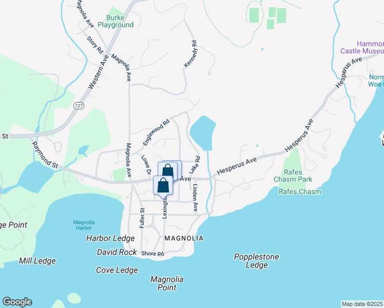 map of restaurants, bars, coffee shops, grocery stores, and more near 14 Lake Road in Gloucester