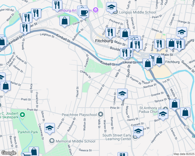 map of restaurants, bars, coffee shops, grocery stores, and more near 220 Laurel Street in Fitchburg