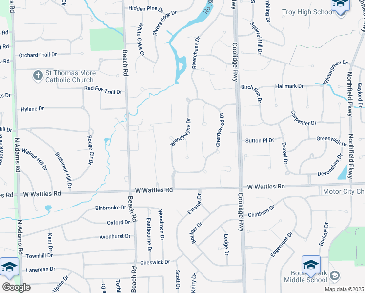 map of restaurants, bars, coffee shops, grocery stores, and more near 4275 Sugar Grove Court in Troy