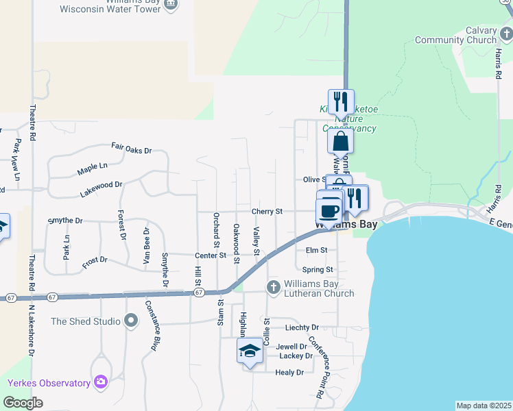 map of restaurants, bars, coffee shops, grocery stores, and more near 136 Cherry St in Williams Bay