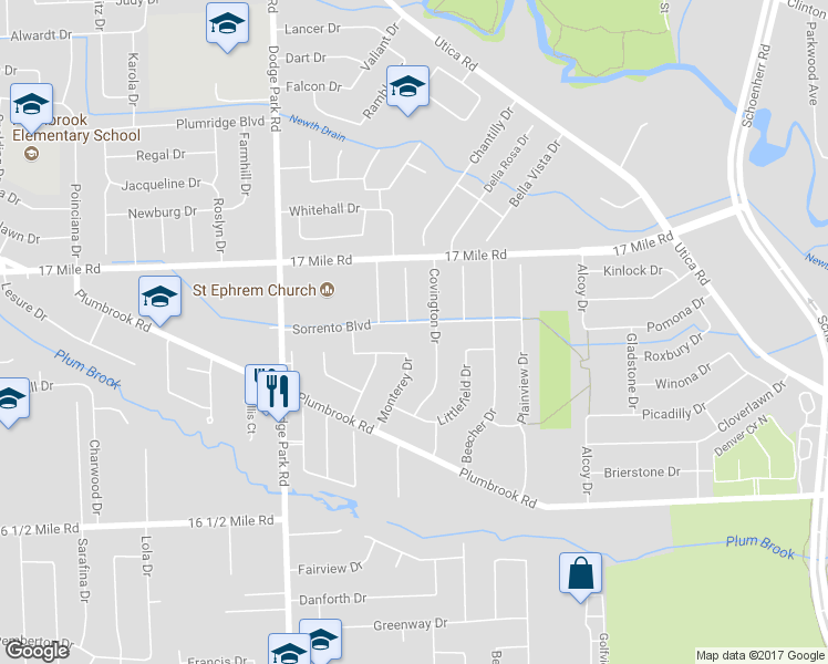 map of restaurants, bars, coffee shops, grocery stores, and more near 12122 Sorrento Boulevard in Sterling Heights