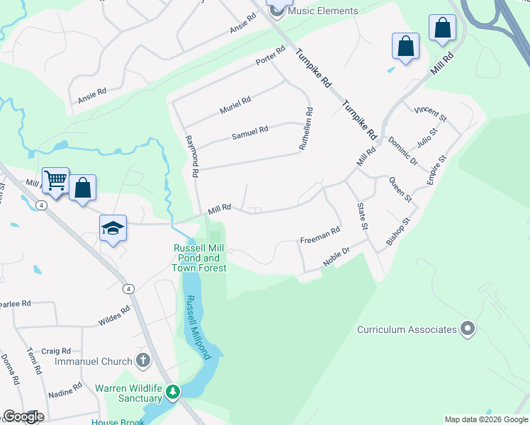 map of restaurants, bars, coffee shops, grocery stores, and more near 149 Mill Road in Chelmsford