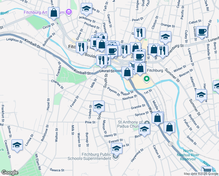 map of restaurants, bars, coffee shops, grocery stores, and more near 90 Payson Street in Fitchburg