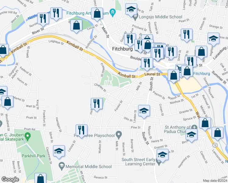 map of restaurants, bars, coffee shops, grocery stores, and more near 220 Laurel Street in Fitchburg