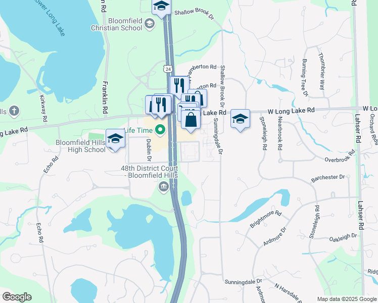 map of restaurants, bars, coffee shops, grocery stores, and more near 4113 Telegraph Road in Bloomfield Township