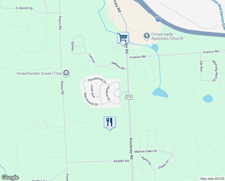 map of restaurants, bars, coffee shops, grocery stores, and more near 100 Champlain Boulevard in Howell
